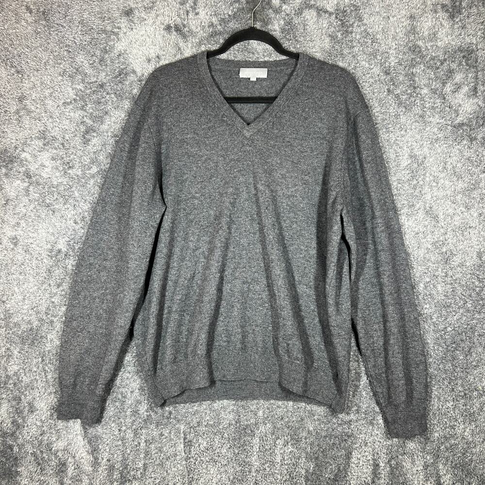 Neiman Marcus Sweater Mens Large Grey Merino Wool Cashmere Blend V-Neck Grandpa